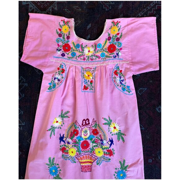 Vintage Embroidered Mexican Midi Dress | Size Small 4 | Pink | Oaxaca - Picture 4 of 8
